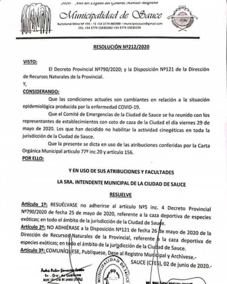 Sauce no permite actividades de caza.